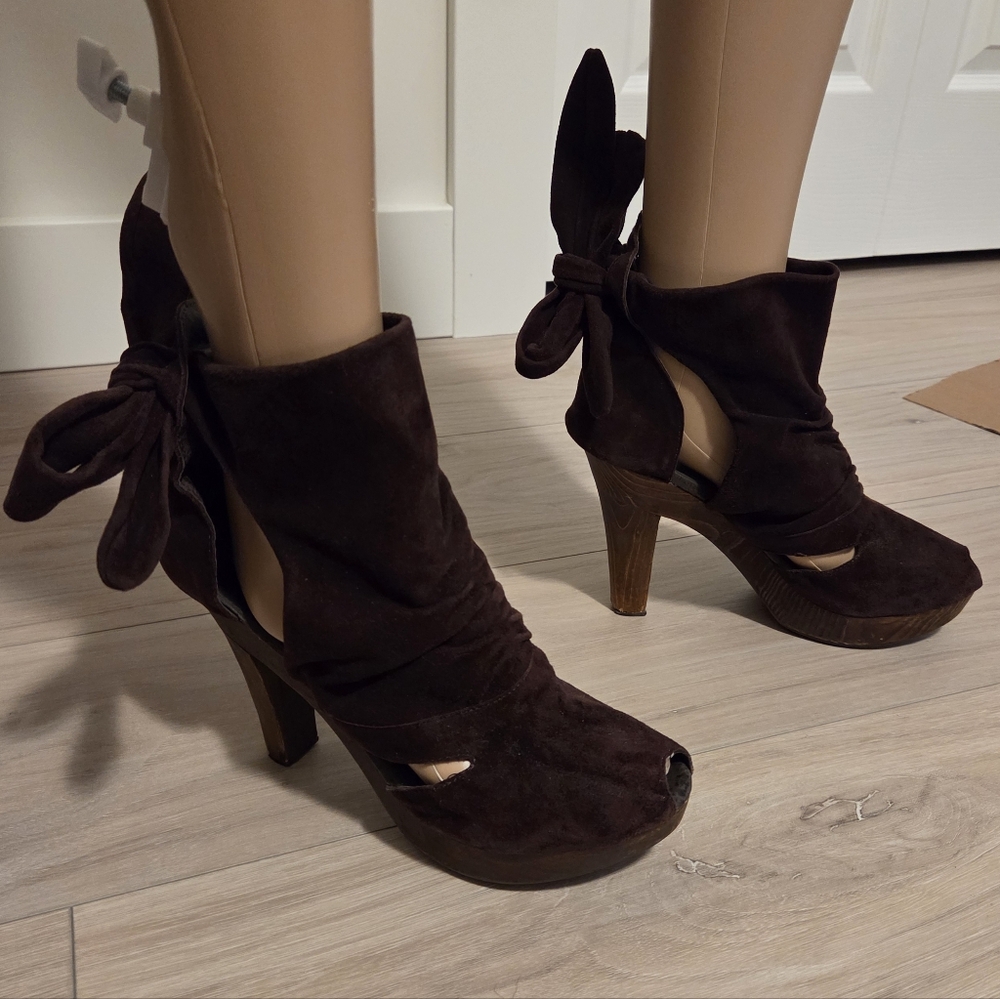 Jeffery Campbell Brown Leather Suede Woodies Platform Sandals